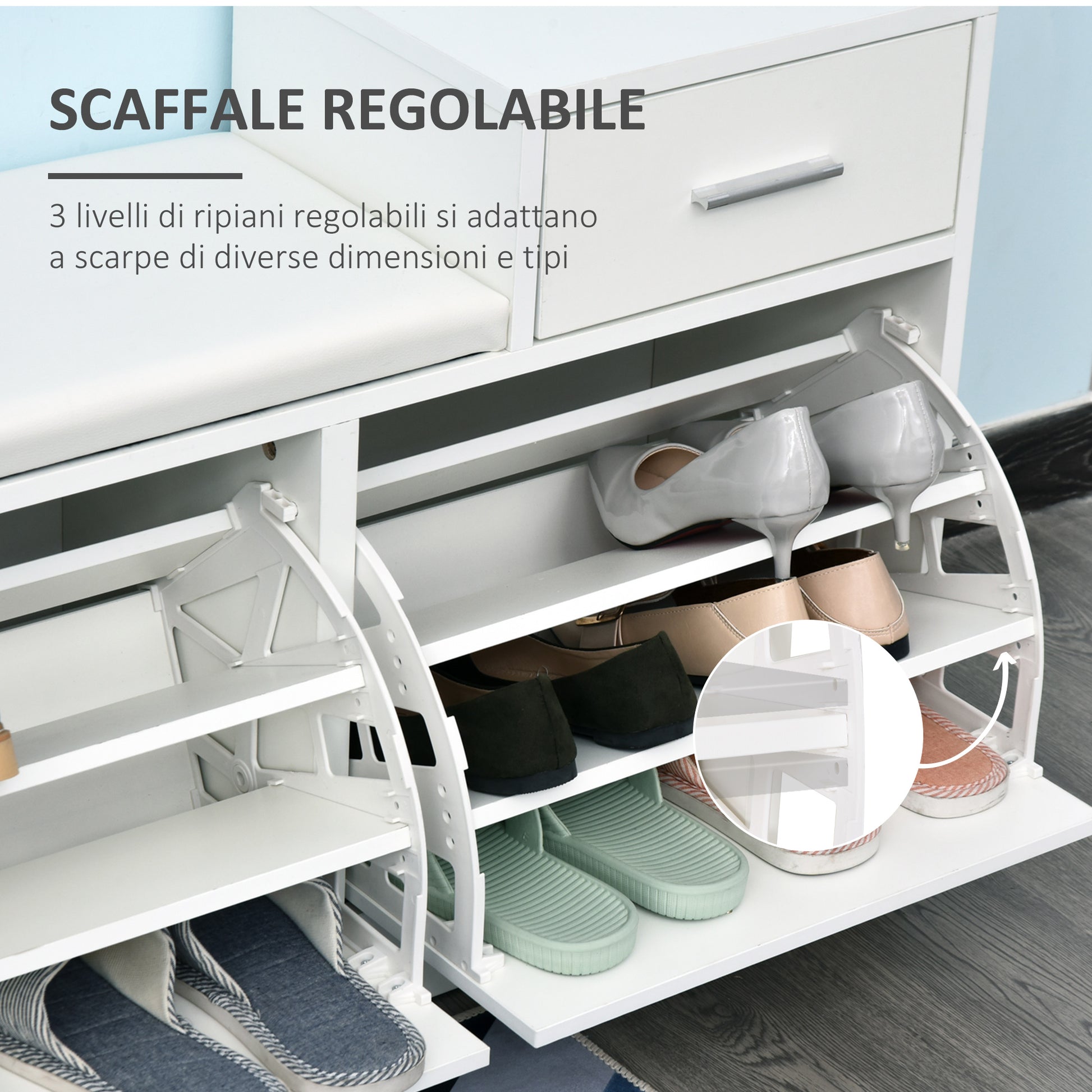 Modern Shoe Cabinet with Padded Bench for 12 Pairs of Shoes, Entryway Shoe Storage Cabinet, Wood, Stylish, Spacious, 94.5x57x30 cm, White