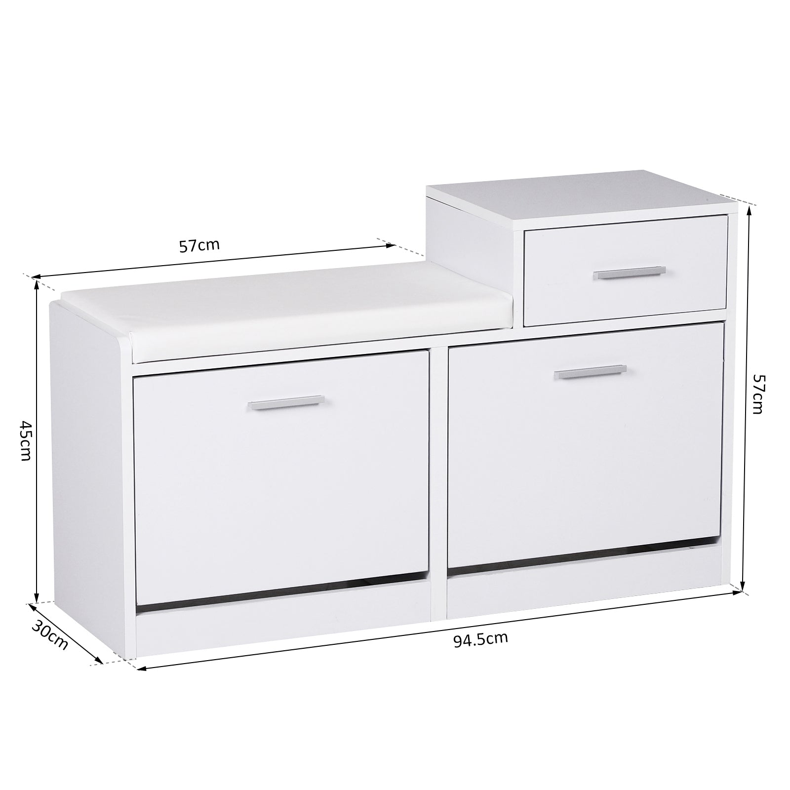 Modern Shoe Cabinet with Padded Bench for 12 Pairs of Shoes, Entryway Shoe Storage Cabinet, Wood, Stylish, Spacious, 94.5x57x30 cm, White