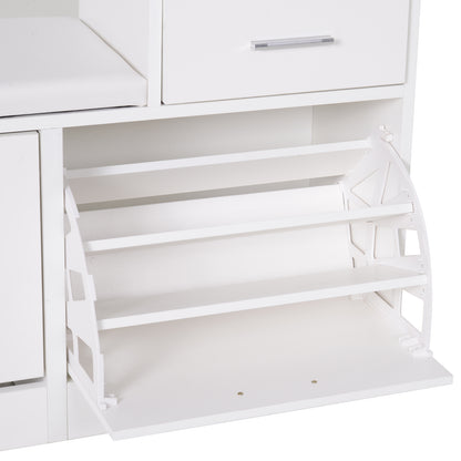 Modern Shoe Cabinet with Padded Bench for 12 Pairs of Shoes, Entryway Shoe Storage Cabinet, Wood, Stylish, Spacious, 94.5x57x30 cm, White