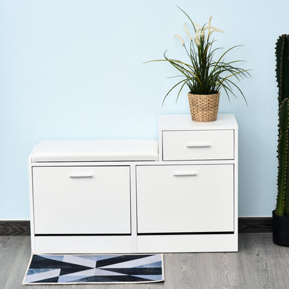 Modern Shoe Cabinet with Padded Bench for 12 Pairs of Shoes, Entryway Shoe Storage Cabinet, Wood, Stylish, Spacious, 94.5x57x30 cm, White