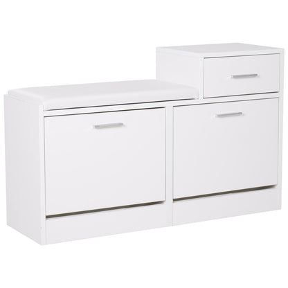 Modern Shoe Cabinet with Padded Bench for 12 Pairs of Shoes, Entryway Shoe Storage Cabinet, Wood, Stylish, Spacious, 94.5x57x30 cm, White