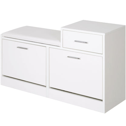 Modern Shoe Cabinet with Padded Bench for 12 Pairs of Shoes, Entryway Shoe Storage Cabinet, Wood, Stylish, Spacious, 94.5x57x30 cm, White