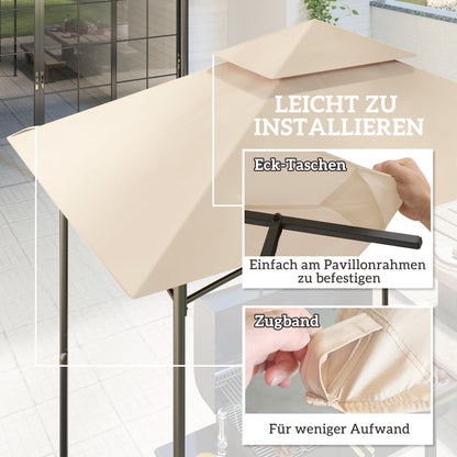 Replacement Canopy for Grill Gazebo 1.5m x 2.4m Canopy Only, Two-Tier Protective Cover, Waterproof Canopy for Outdoor Use, Canopy Compatible with Outdoor Grill Tent, Beige