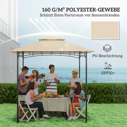 Replacement Canopy for Grill Gazebo 1.5m x 2.4m Canopy Only, Two-Tier Protective Cover, Waterproof Canopy for Outdoor Use, Canopy Compatible with Outdoor Grill Tent, Beige