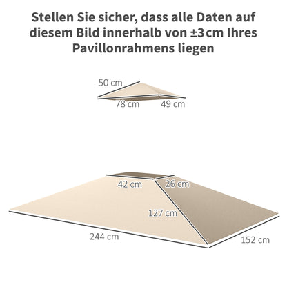 Replacement Canopy for Grill Gazebo 1.5m x 2.4m Canopy Only, Two-Tier Protective Cover, Waterproof Canopy for Outdoor Use, Canopy Compatible with Outdoor Grill Tent, Beige