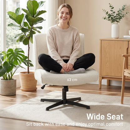 Velvet-Style Swivel Lounge Chair — Height-Adjustable Padded Reading Chair with Cross-Leg Steel Base, Cream White