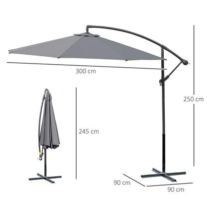 3x2.5 m Gray Garden Umbrella with Tilt Arm and Crank, Steel and Polyester