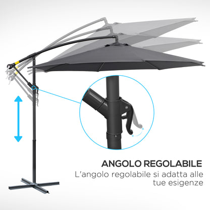 3x2.5 m Gray Garden Umbrella with Tilt Arm and Crank, Steel and Polyester