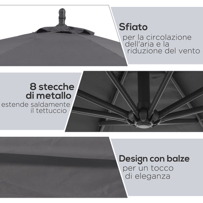3x2.5 m Gray Garden Umbrella with Tilt Arm and Crank, Steel and Polyester