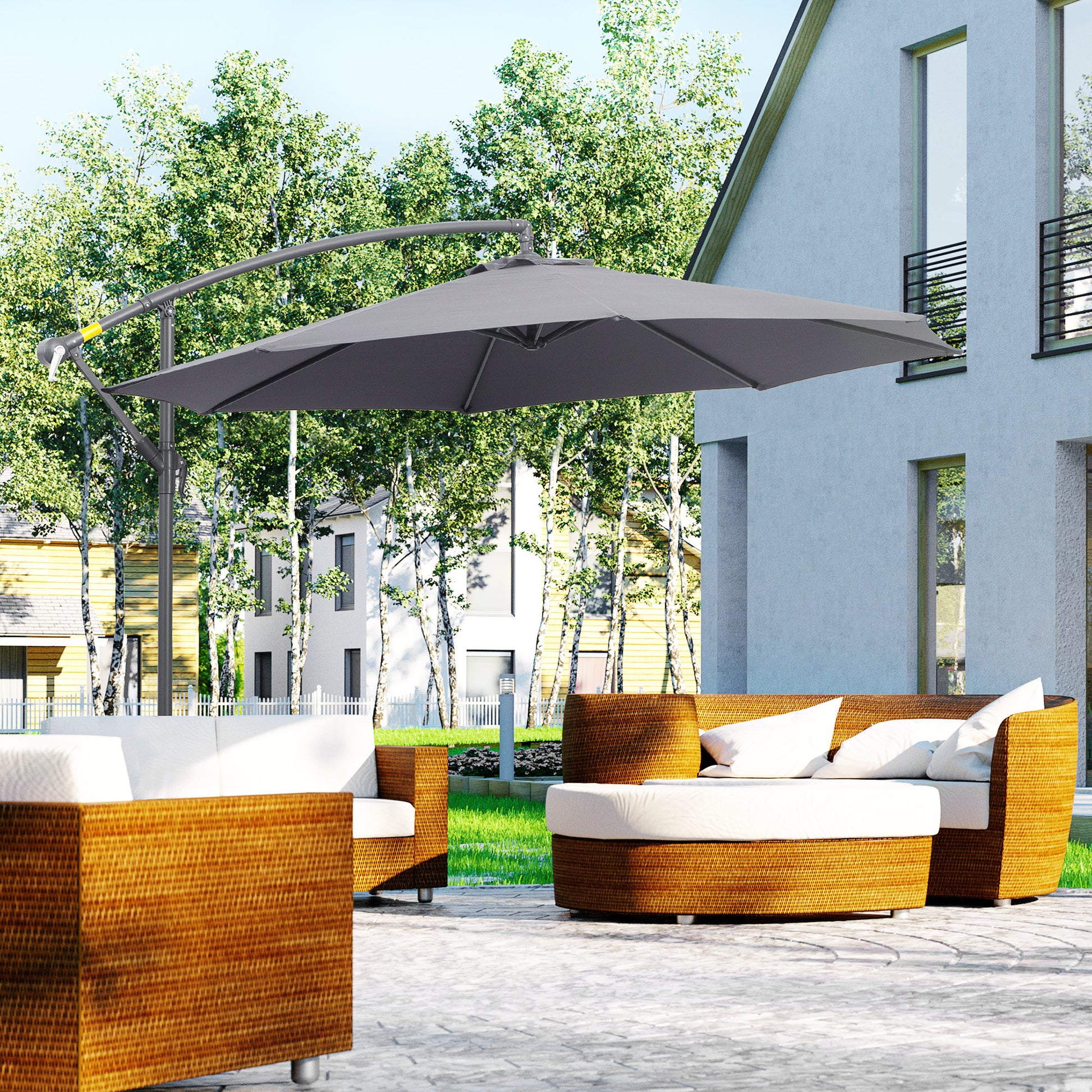 3x2.5 m Gray Garden Umbrella with Tilt Arm and Crank, Steel and Polyester
