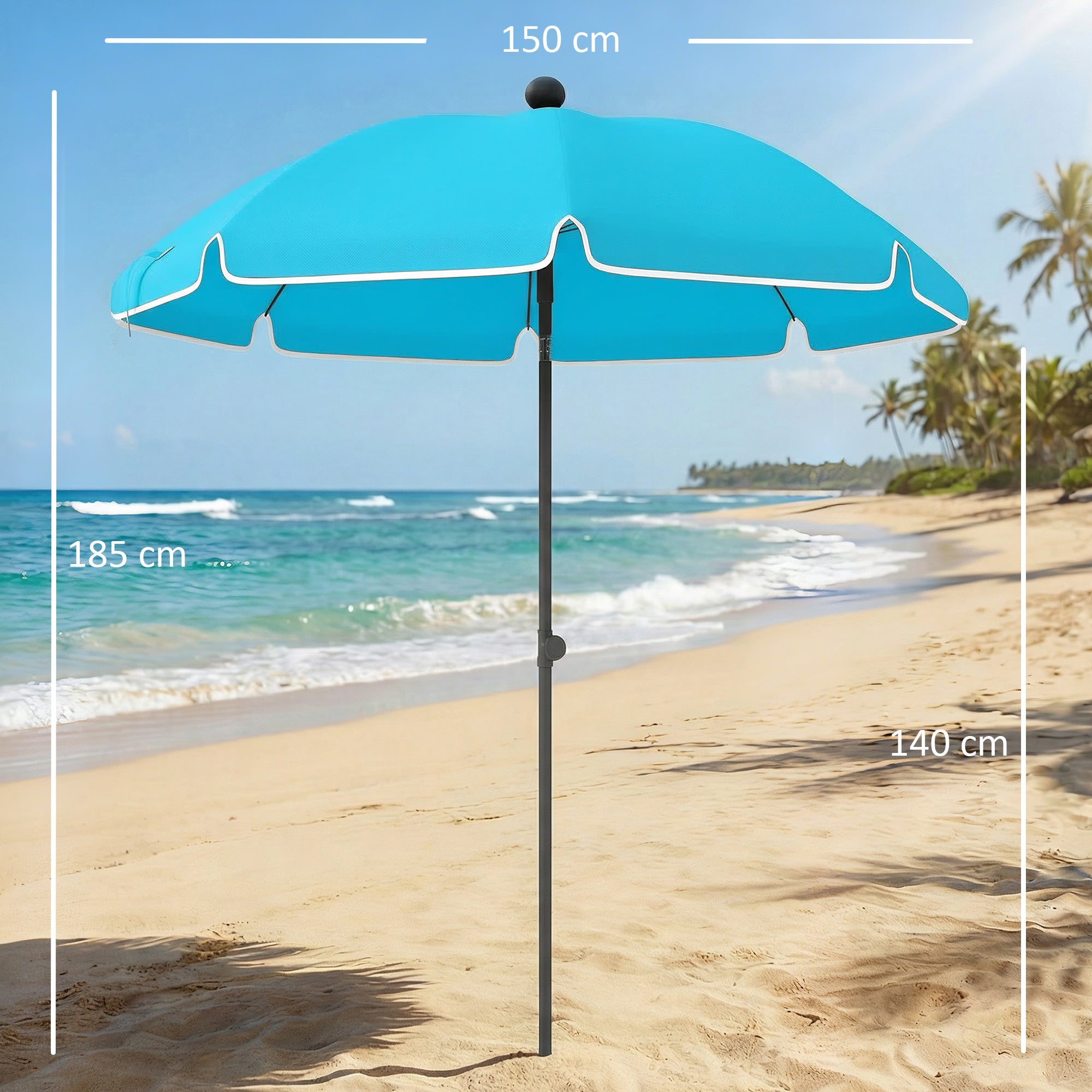 Beach Umbrella Ø150 cm (59 in) — Water-Resistant, Adjustable Tilt & Height, Sand Anchor, Foldable with Carry Bag — Blue