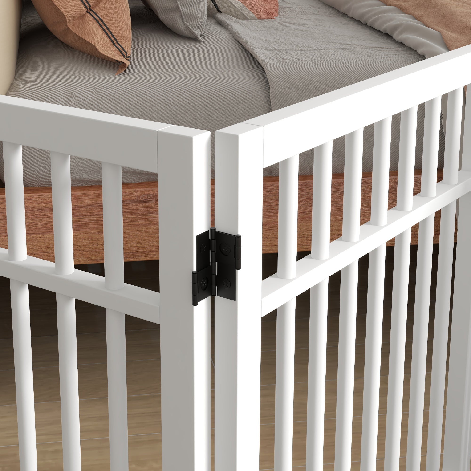 Dog Barrier Gate 4-Panel, 183 x 61 cm Foldable Door Safety Gate Made of Wood, Freestanding Dog Gate with 2 Support Feet, for Kitchen, Hallway, Stairs, White