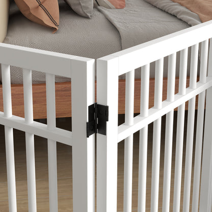 Dog Barrier Gate 4-Panel, 183 x 61 cm Foldable Door Safety Gate Made of Wood, Freestanding Dog Gate with 2 Support Feet, for Kitchen, Hallway, Stairs, White