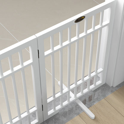 Dog Barrier Gate 4-Panel, 183 x 61 cm Foldable Door Safety Gate Made of Wood, Freestanding Dog Gate with 2 Support Feet, for Kitchen, Hallway, Stairs, White