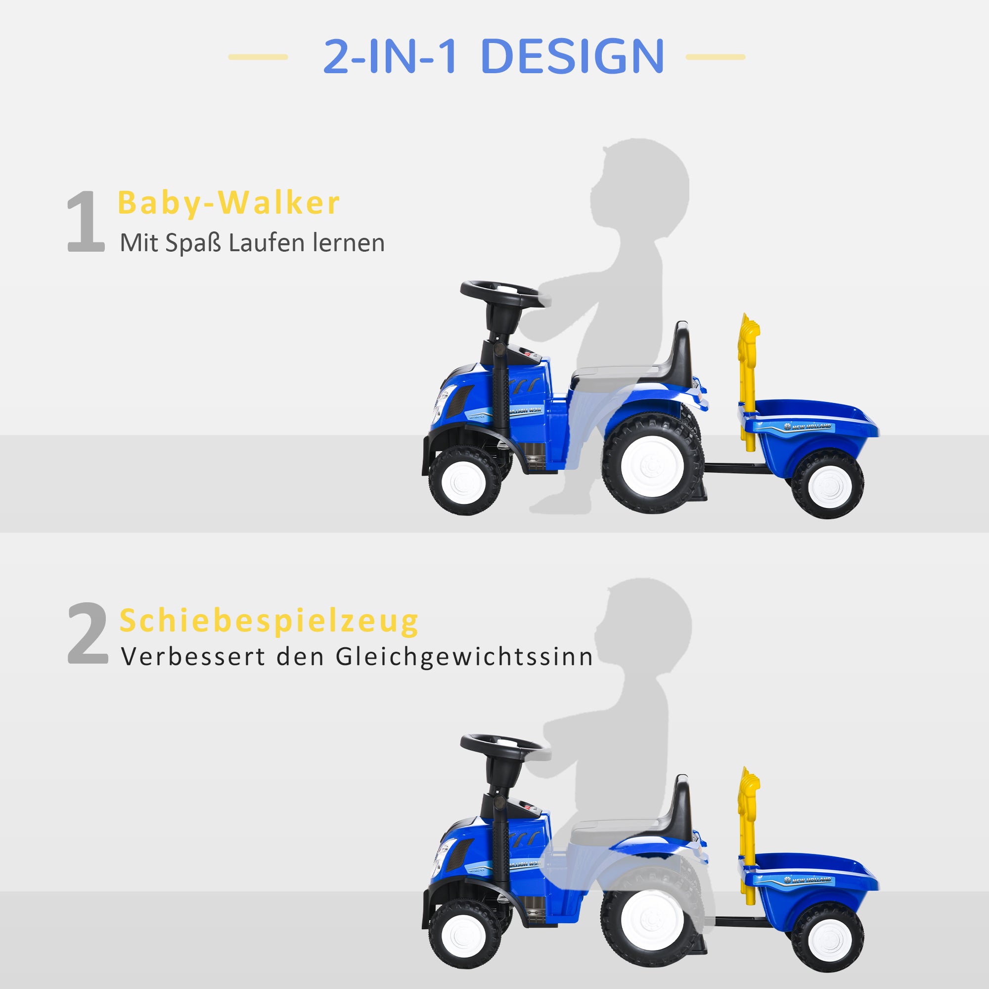 Seat Excavator NEW HOLLAND Ride-On Excavator with Steering Wheel Lights Shovel Kids Excavator with Storage Space under Seat Ride-On Digger Vehicle for Sitting up to 25kg, Sitting for Kids 1-3 Years Blue