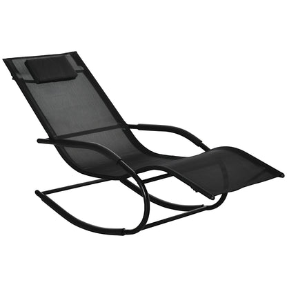 Ergonomic Rocking Chair Rocking Chair with Headrest Galvanized Metal Armrests Textilene dim. 63W x 160D x 88H cm Black