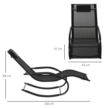 Ergonomic Rocking Chair Rocking Chair with Headrest Galvanized Metal Armrests Textilene dim. 63W x 160D x 88H cm Black