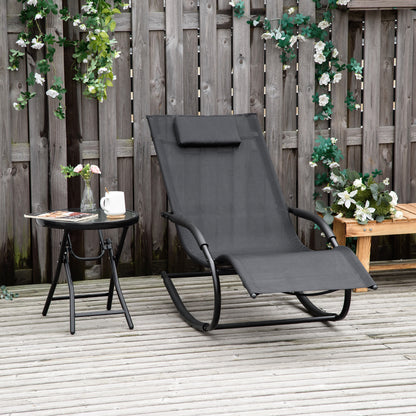 Ergonomic Rocking Chair Rocking Chair with Headrest Galvanized Metal Armrests Textilene dim. 63W x 160D x 88H cm Black