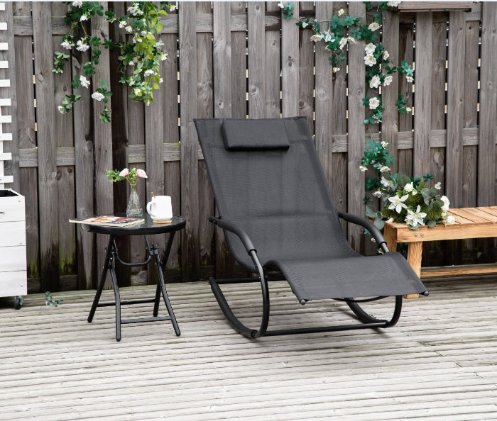 Ergonomic Rocking Chair Rocking Chair with Headrest Galvanized Metal Armrests Textilene dim. 63W x 160D x 88H cm Black