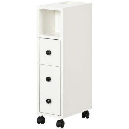 Bathroom Cabinet with Wheels Auxiliary Bathroom Cabinet with Open Shelf Door and Drawer Small Space 18x30x68.5 cm White