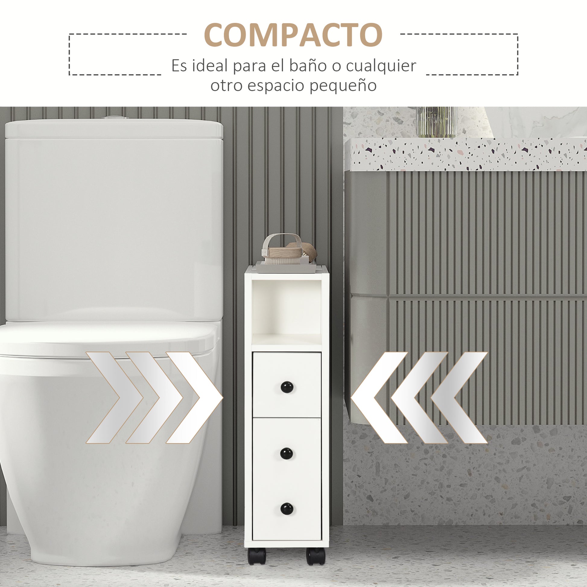 Bathroom Cabinet with Wheels Auxiliary Bathroom Cabinet with Open Shelf Door and Drawer Small Space 18x30x68.5 cm White