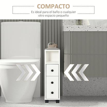 Bathroom Cabinet with Wheels Auxiliary Bathroom Cabinet with Open Shelf Door and Drawer Small Space 18x30x68.5 cm White
