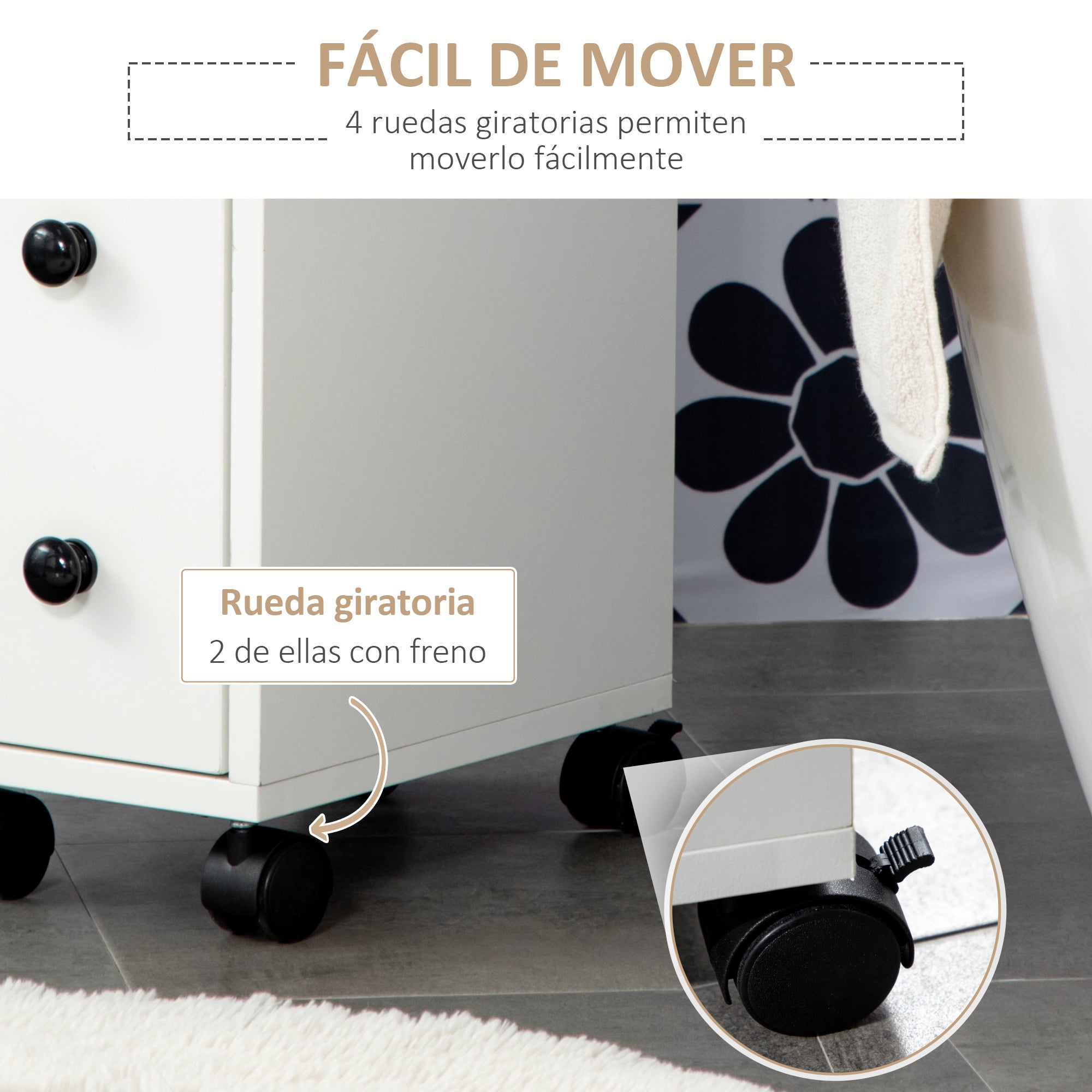 Bathroom Cabinet with Wheels Auxiliary Bathroom Cabinet with Open Shelf Door and Drawer Small Space 18x30x68.5 cm White