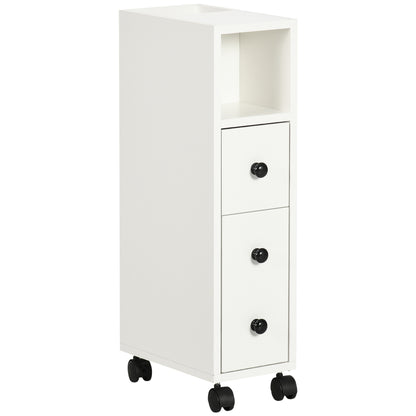 Bathroom Cabinet with Wheels Auxiliary Bathroom Cabinet with Open Shelf Door and Drawer Small Space 18x30x68.5 cm White
