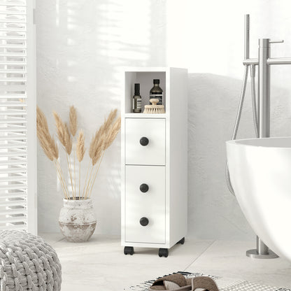 Bathroom Cabinet with Wheels Auxiliary Bathroom Cabinet with Open Shelf Door and Drawer Small Space 18x30x68.5 cm White