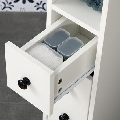 Bathroom Cabinet with Wheels Auxiliary Bathroom Cabinet with Open Shelf Door and Drawer Small Space 18x30x68.5 cm White