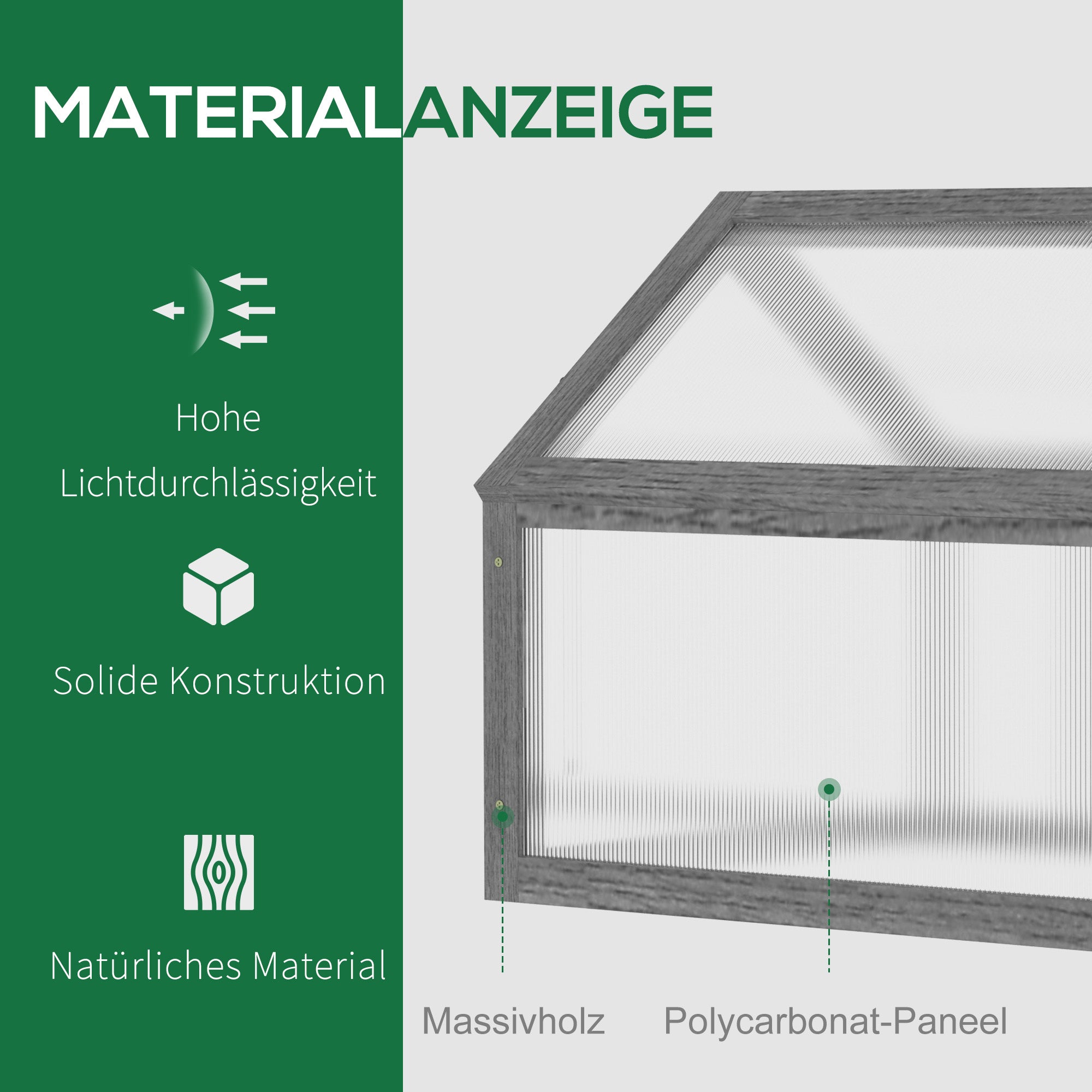 Wooden Mini Greenhouse 90 x 52 x 49.5 cm, Greenhouse with Cover, Light-Transmitting Cold Frame, Winterproof Raised Bed for Garden, Balcony, Gray