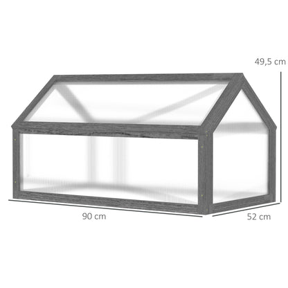 Wooden Mini Greenhouse 90 x 52 x 49.5 cm, Greenhouse with Cover, Light-Transmitting Cold Frame, Winterproof Raised Bed for Garden, Balcony, Gray