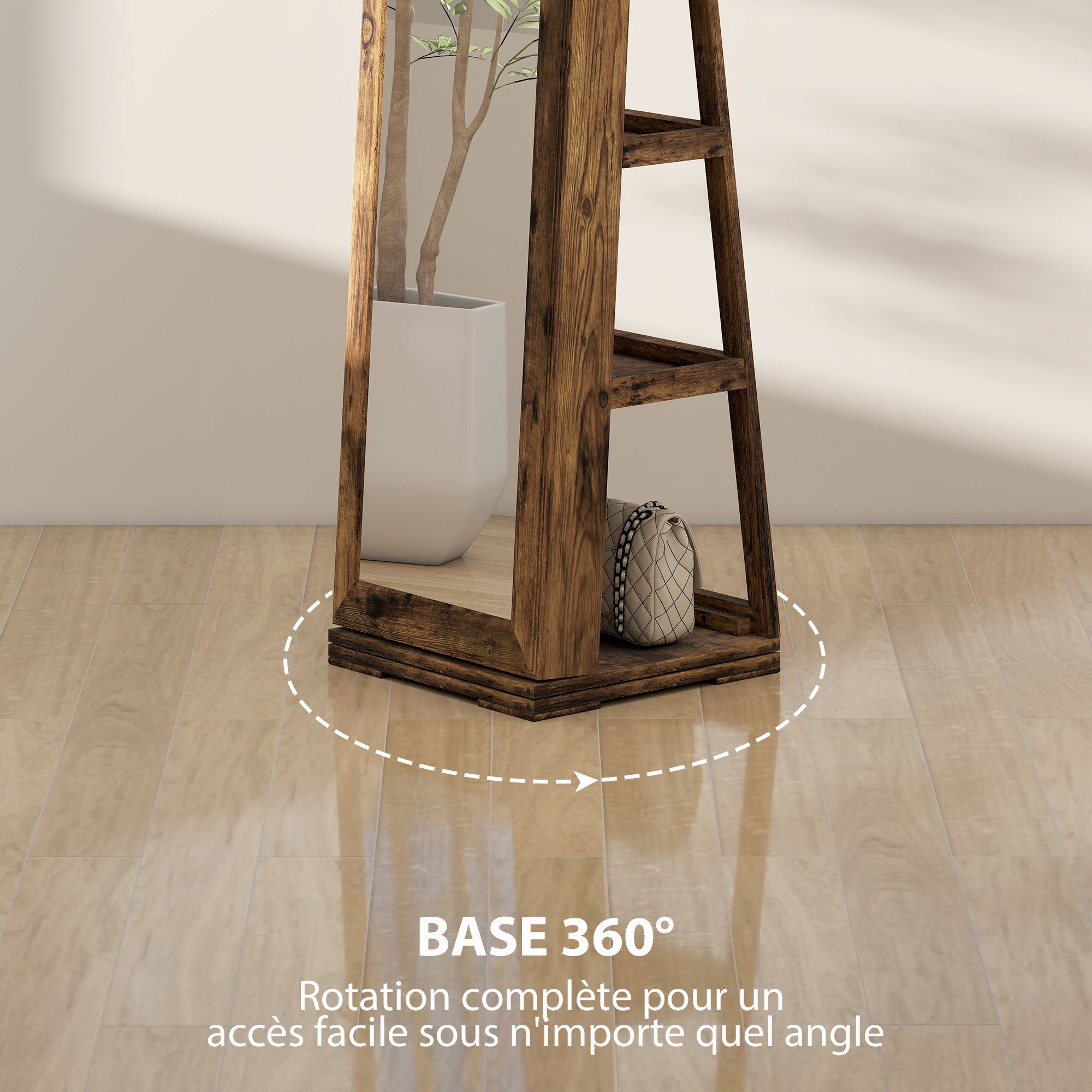 Lockable Swivel Jewelry Armoire Jewelry Box with Mirror - Multi-Storage Jewelry Armoire - Rustic Brown Wood