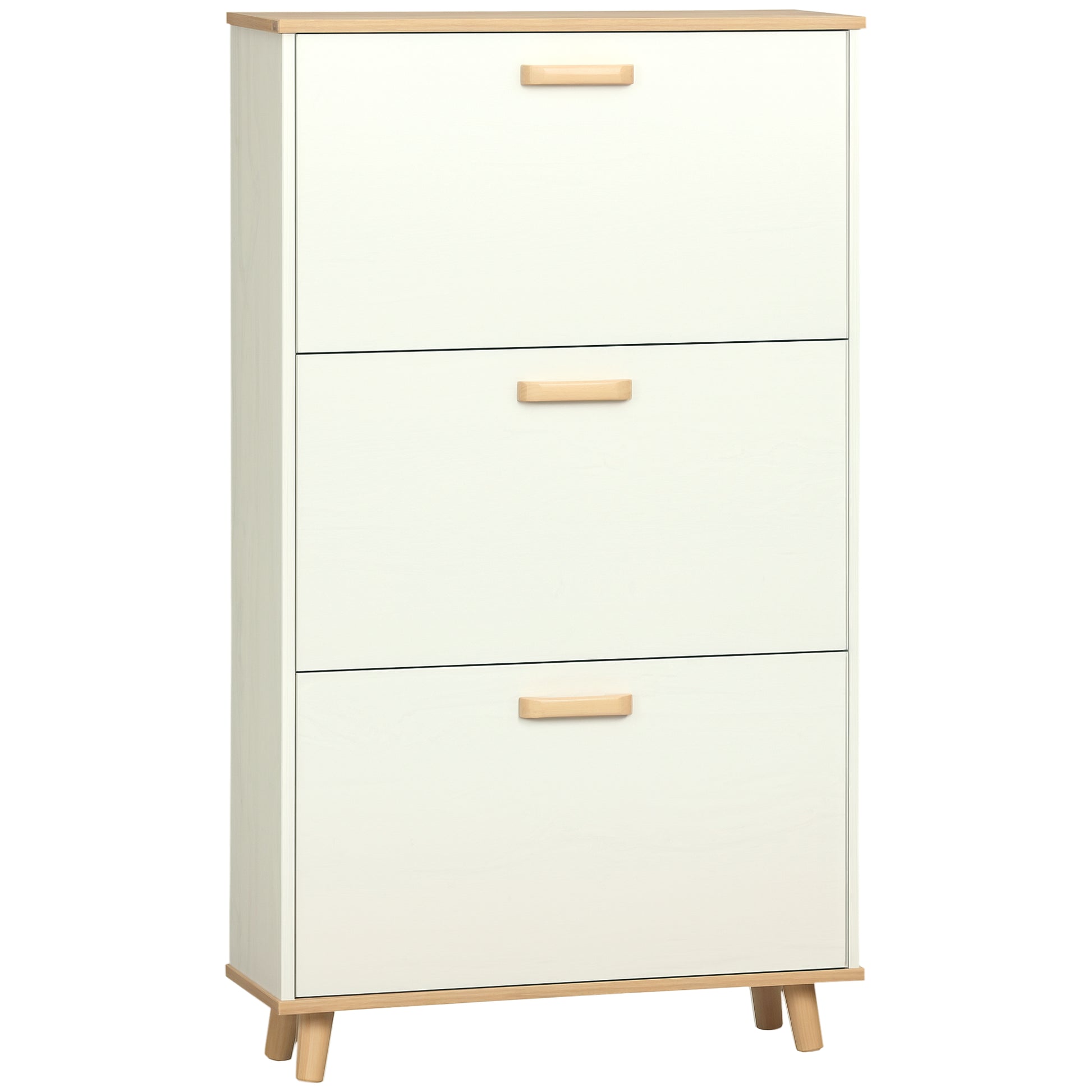 Modern Shoe Cabinet Narrow Shoe Rack with 3 Folding Drawers for 12 Pairs of Shoes and Adjustable Shelf for Hallway Entryway 70x23.5x122 cm White