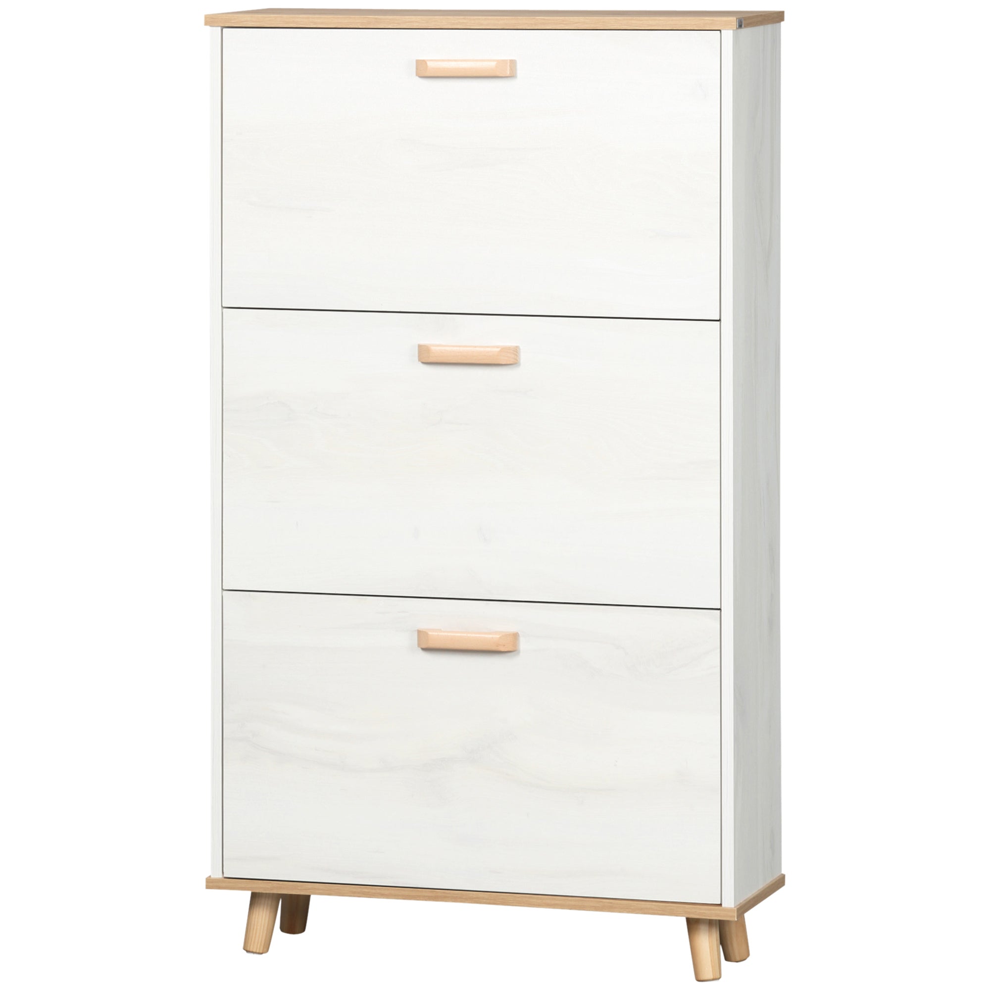 Modern Shoe Cabinet Narrow Shoe Rack with 3 Folding Drawers for 12 Pairs of Shoes and Adjustable Shelf for Hallway Entryway 70x23.5x122 cm White