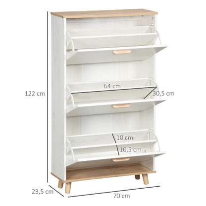 Modern Shoe Cabinet Narrow Shoe Rack with 3 Folding Drawers for 12 Pairs of Shoes and Adjustable Shelf for Hallway Entryway 70x23.5x122 cm White