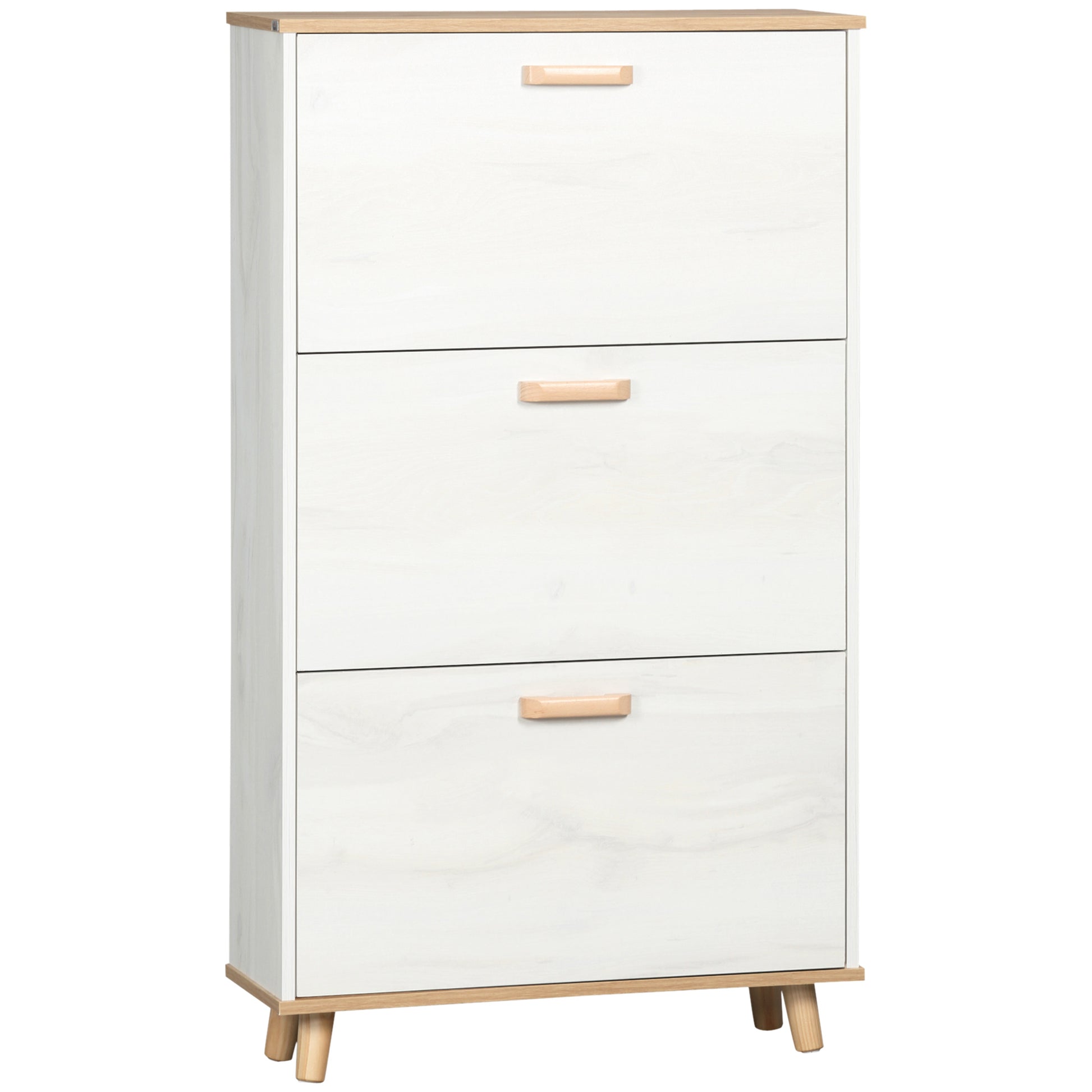 Modern Shoe Cabinet Narrow Shoe Rack with 3 Folding Drawers for 12 Pairs of Shoes and Adjustable Shelf for Hallway Entryway 70x23.5x122 cm White