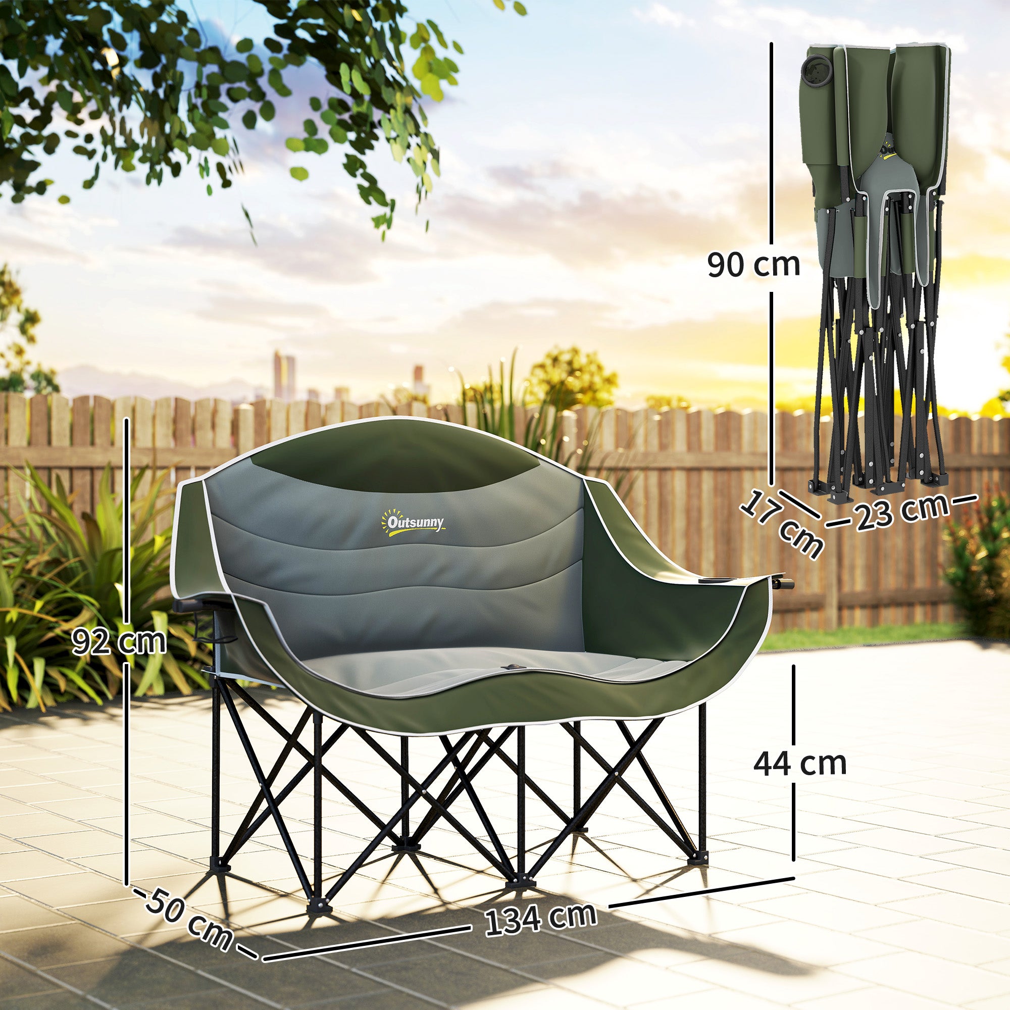 2-Person Folding Camping Chair with Cup Holders and Carry Bag — Padded Double Seat, Lightweight, Heavy-Duty up to 250 kg