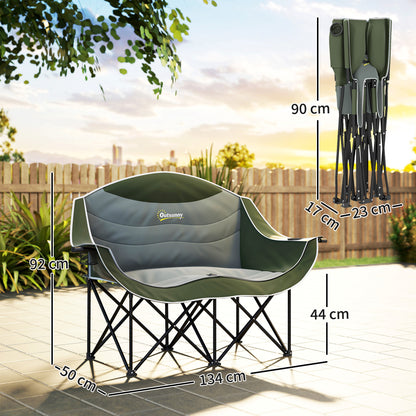 2-Person Folding Camping Chair with Cup Holders and Carry Bag — Padded Double Seat, Lightweight, Heavy-Duty up to 250 kg