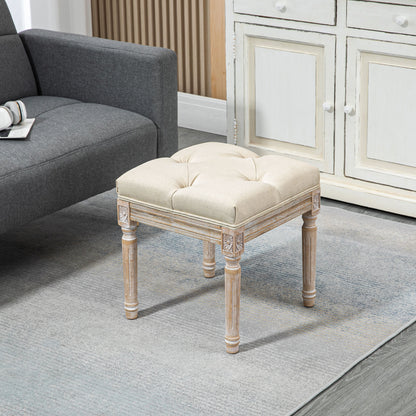Bed End Stool Bedroom Bench with Wooden Legs and Padded Seat 120 kg Load Entryway Bench Hallway 40x40x43 cm Beige
