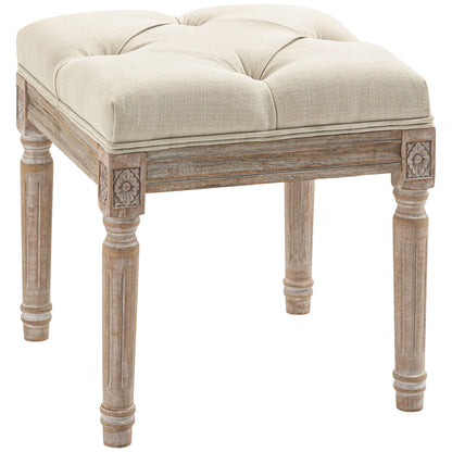 Bed End Stool Bedroom Bench with Wooden Legs and Padded Seat 120 kg Load Entryway Bench Hallway 40x40x43 cm Beige