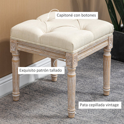 Bed End Stool Bedroom Bench with Wooden Legs and Padded Seat 120 kg Load Entryway Bench Hallway 40x40x43 cm Beige