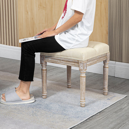 Bed End Stool Bedroom Bench with Wooden Legs and Padded Seat 120 kg Load Entryway Bench Hallway 40x40x43 cm Beige