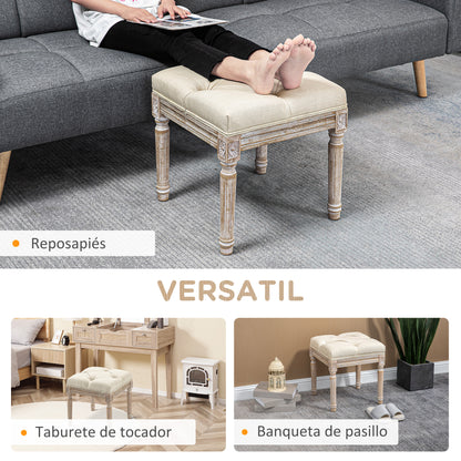 Bed End Stool Bedroom Bench with Wooden Legs and Padded Seat 120 kg Load Entryway Bench Hallway 40x40x43 cm Beige
