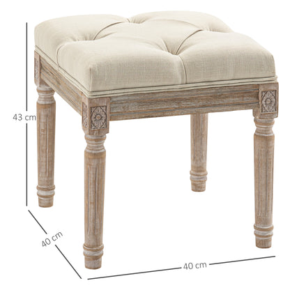 Bed End Stool Bedroom Bench with Wooden Legs and Padded Seat 120 kg Load Entryway Bench Hallway 40x40x43 cm Beige