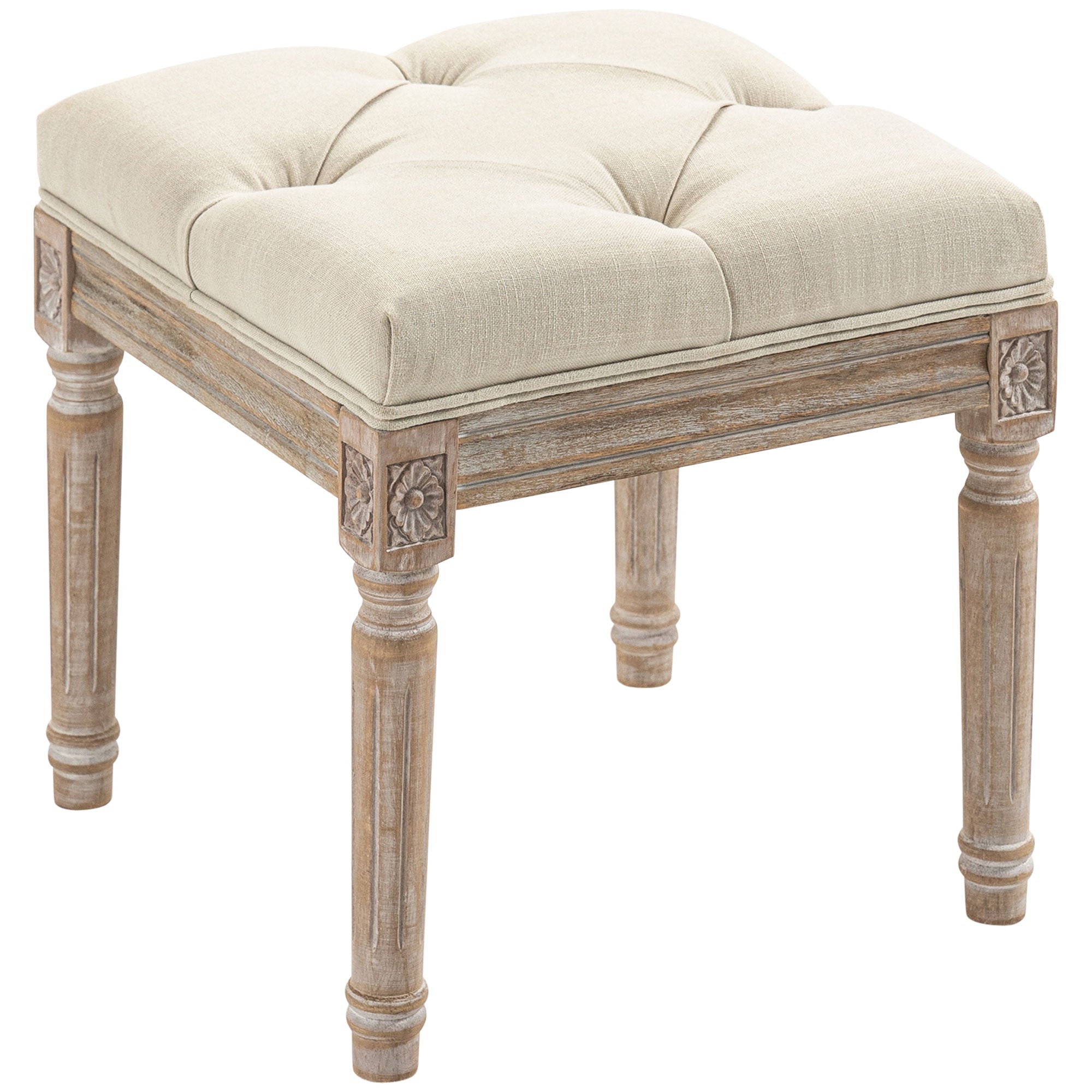 Bed End Stool Bedroom Bench with Wooden Legs and Padded Seat 120 kg Load Entryway Bench Hallway 40x40x43 cm Beige