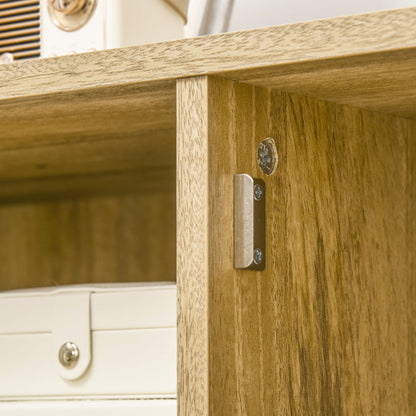 Buffet Storage Cabinet high on legs in Wood and Rattan with 2 Doors 4 compartments - dim. 90L x 32.5W x 120H cm