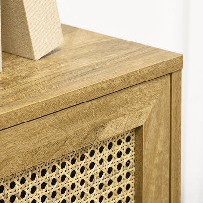 Buffet Storage Cabinet high on legs in Wood and Rattan with 2 Doors 4 compartments - dim. 90L x 32.5W x 120H cm