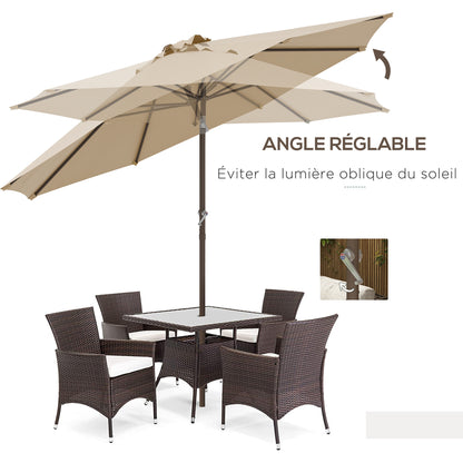 Garden Umbrella Straight Ø 2.63m Metal Round Polyester 180g/m² Tiltable crank beige