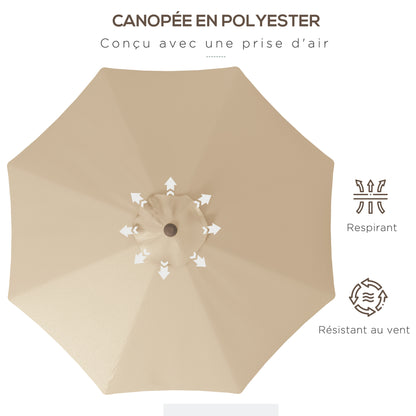 Garden Umbrella Straight Ø 2.63m Metal Round Polyester 180g/m² Tiltable crank beige